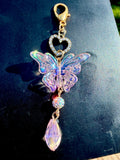 Ice Crystal Pink Butterfly Bag Charm with rhinestone heart bead and accented drop beads