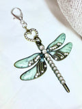 Emerald Green Dragonfly with rhinestone heart accent bead bag charm